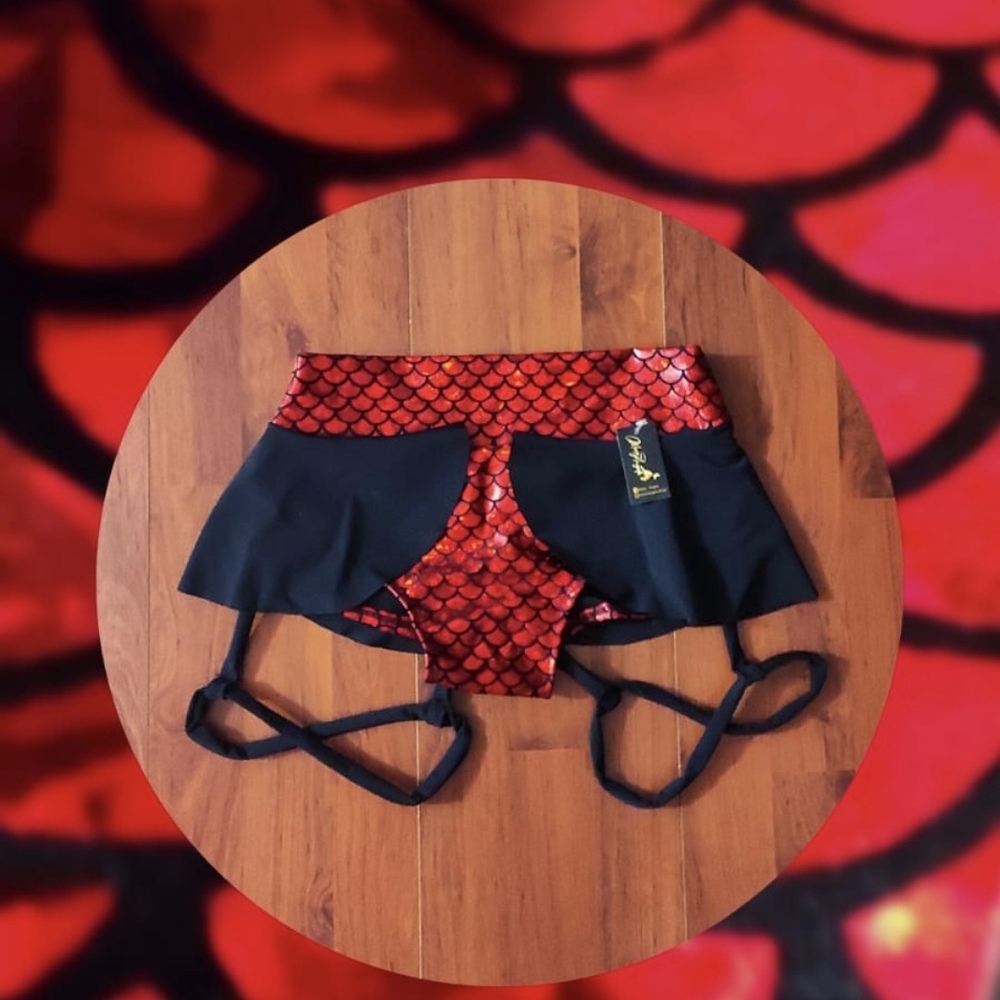Red and Black Fish Scale Skirt with Garters